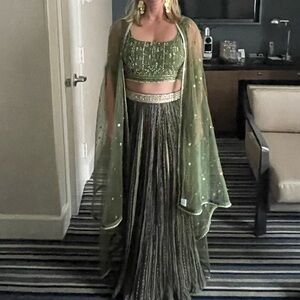 Sage green beaded Lehenga